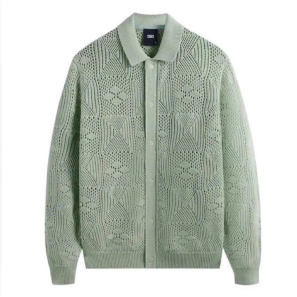 Kith Tilden Crochet Button Down Sweater Zen Green